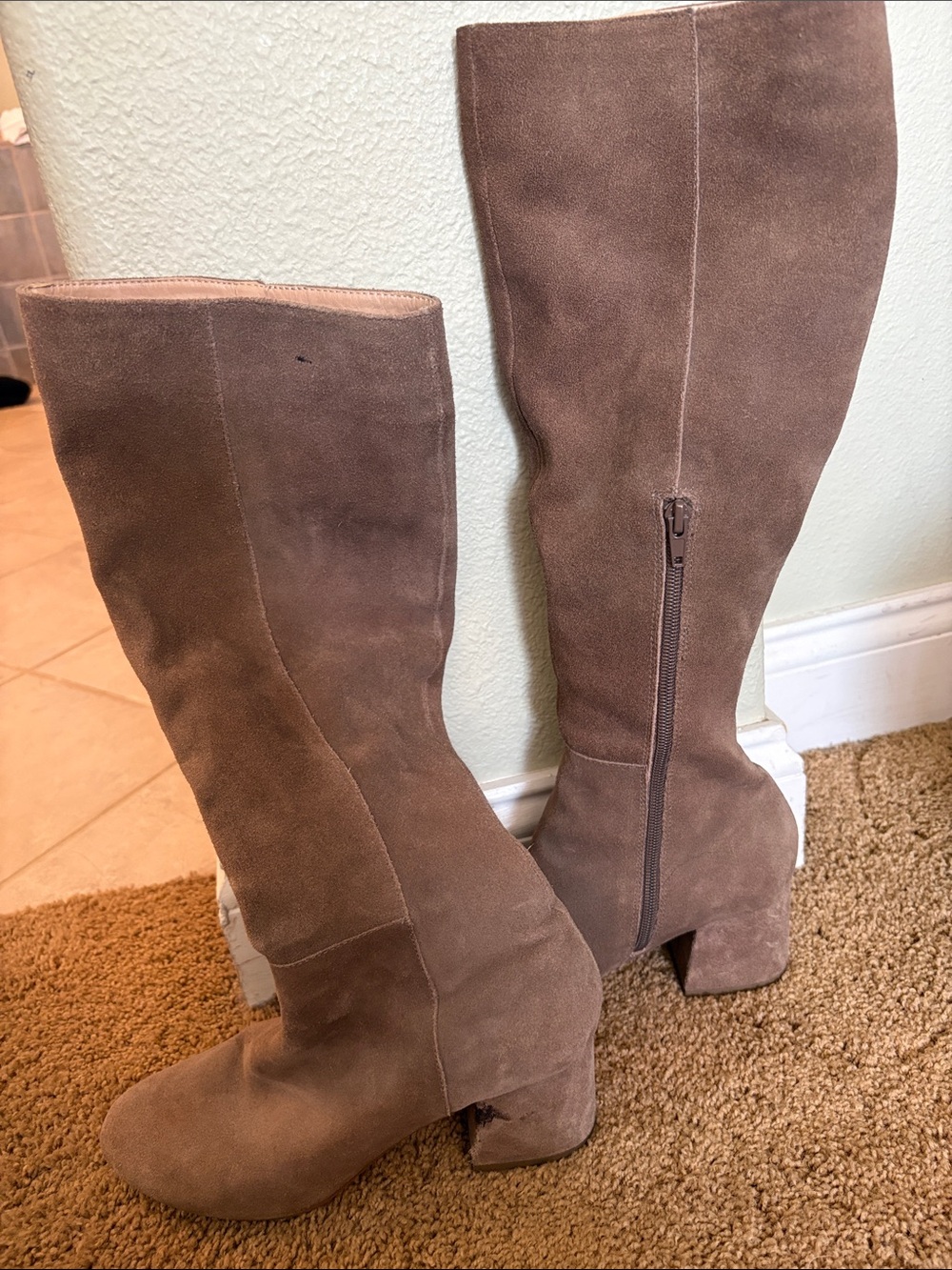 Steve Madden Women's Tall Suede Brown Block Heel Boots